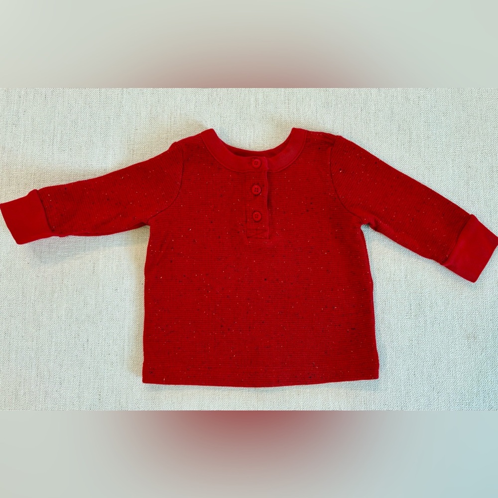 Hanna Andersson Baby Waffle Knit Henley Red Top Sz 6-12 Months